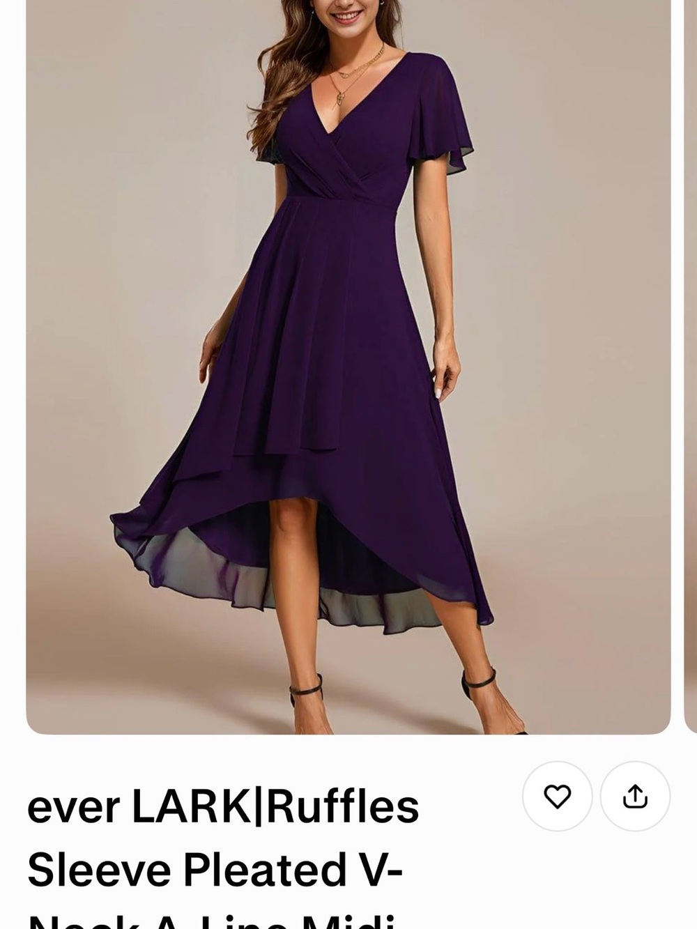 Purple V-Neck A-Line Midi Dress